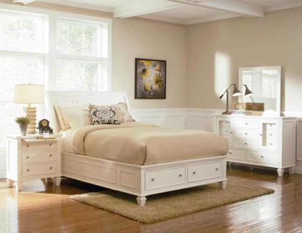 Sandy Beach (White) Queen Storage Bed, Dresser, Mirror, & Nightstand Set