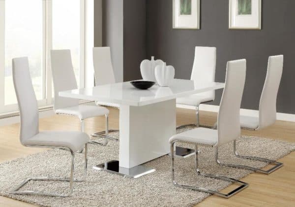 Modern White 5 pc Dining Room Set with White Chairs