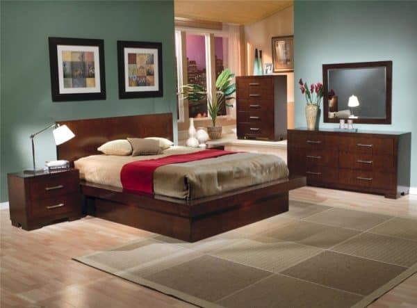 Jessica Cappuccino King Size Platform Bed, Dresser, Mirror, & Nightstand Set