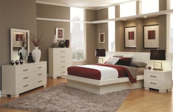 Jessica White Queen Size Platform Bed, Dresser, Mirror, & Nightstand Set