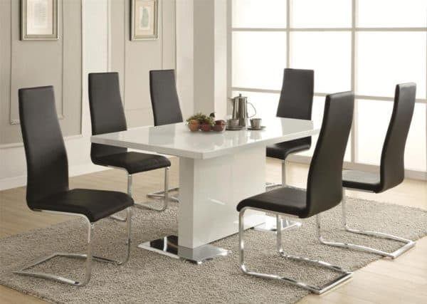 Modern White 5 pc Dining Room Set with Black Chairs