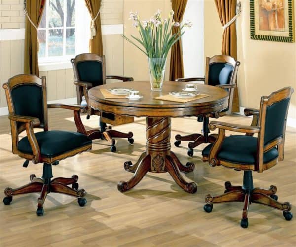 Turk 3-in-1 Round Pedestal 5 pc Game Table Set - Image 2