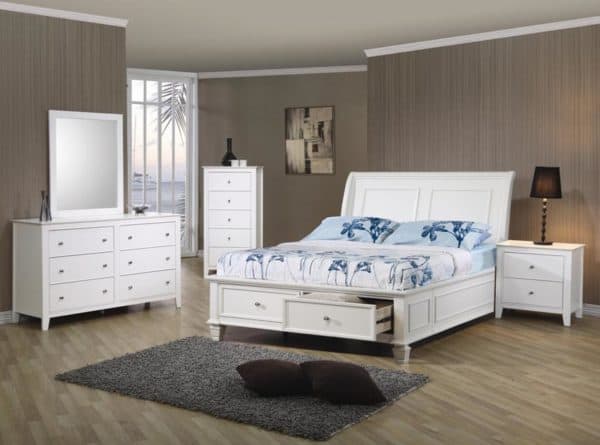 Selena Youth Twin Size Storage Bed, Dresser, Mirror & Nightstand Set