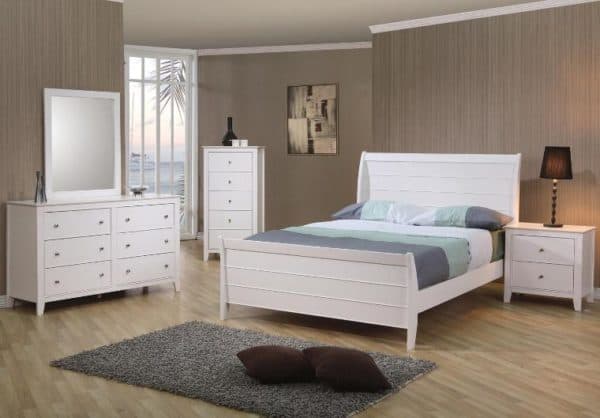 Selena Youth Full Size Sleigh Bed, Dresser, Mirror & Nightstand Set