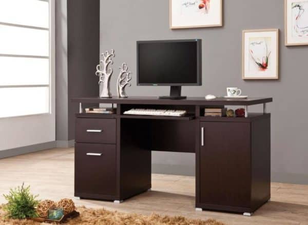 Cappuccino Computer Desk with 2 Drawers & Cabinet