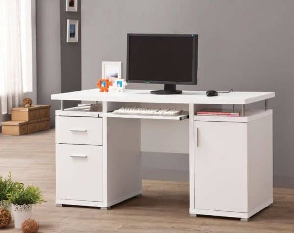 White Computer Desk with 2 Drawers & Cabinet