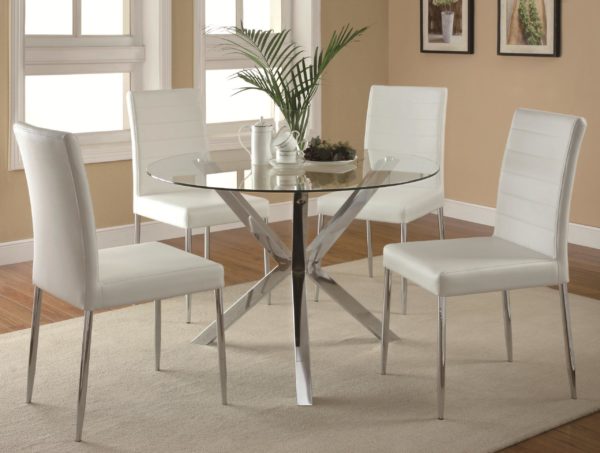 Vance White Contemporary 5-Piece Glass Top Table and Chair Set