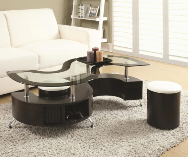 Cappuccino and Chrome Coffee Table and Stools