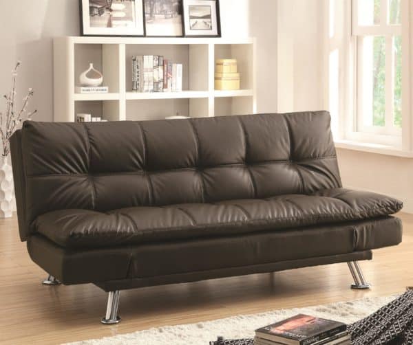 Dilleston Brown Sofa Bed in Futon Style with Chrome Legs