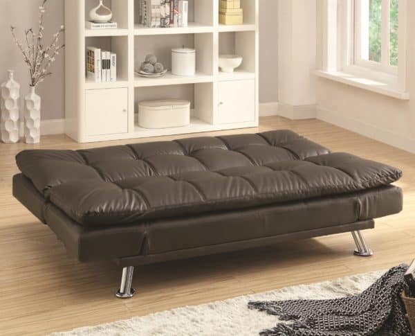 Dilleston Brown Sofa Bed in Futon Style with Chrome Legs - Image 2