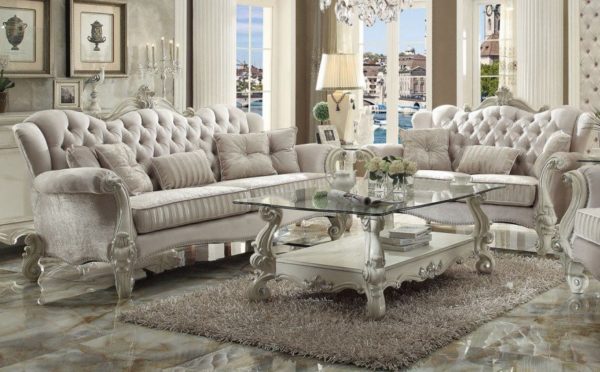 Versailles Bone White Finish/ Ivory Velvet Sofa & Love Seat