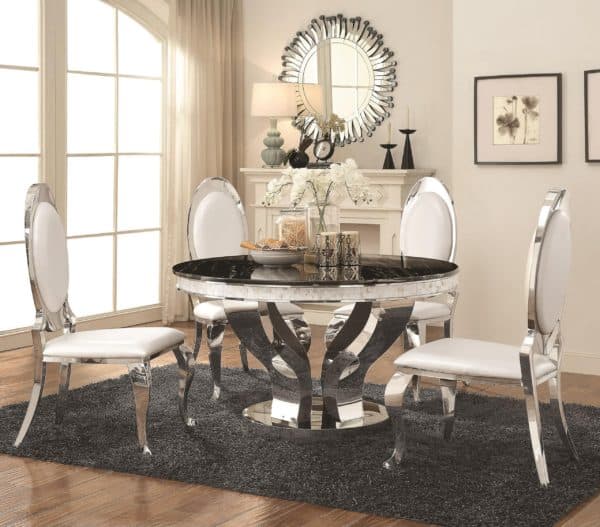 Anchorage Faux Marble and Chrome Stainless Steel 5 Piece Dining Table Set