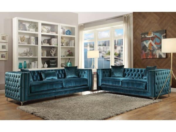 Gillian Dark Teal Velvet Sofa and Love Seat