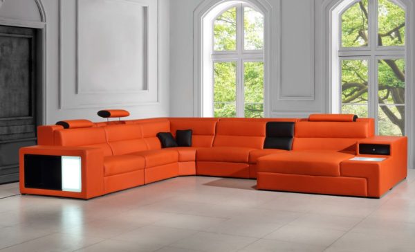 Divani Casa Polaris - Contemporary Bonded Leather Orange Sectional Sofa