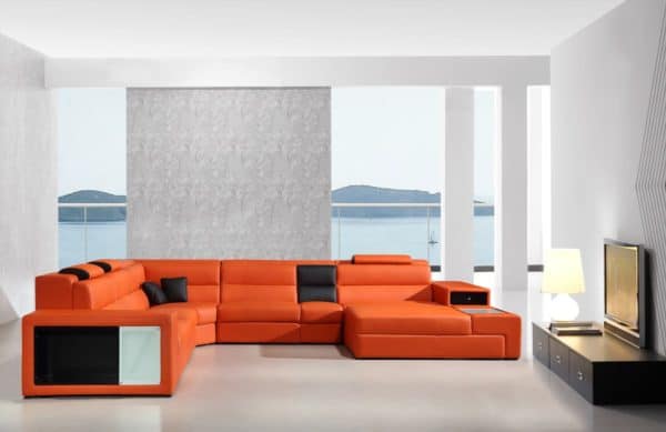 Divani Casa Polaris - Contemporary Bonded Leather Orange Sectional Sofa - Image 2