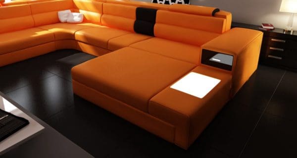 Divani Casa Polaris - Contemporary Bonded Leather Orange Sectional Sofa - Image 3