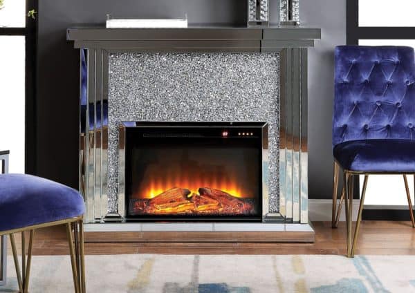 Noralie Mirrored & Faux Diamond Fireplace