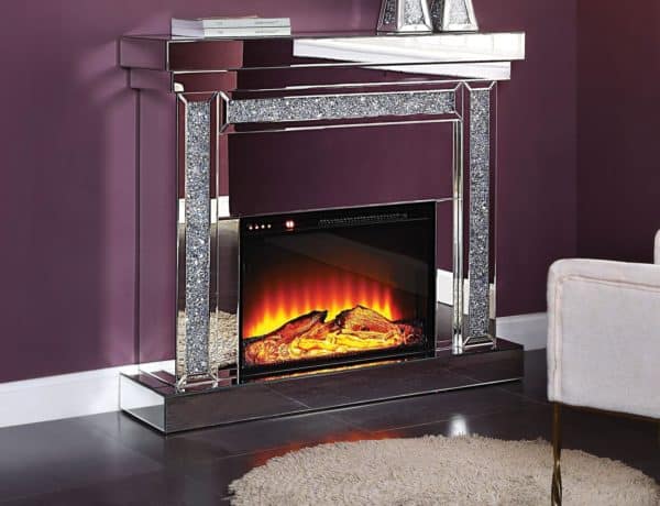 Noralie Beveled Glass Mirrored & Faux Diamond Fireplace