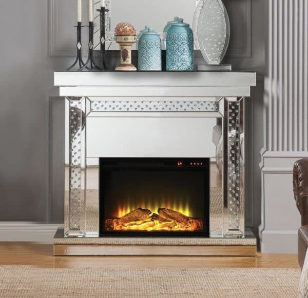 Nysa Mirrored & Faux Crystals Fireplace