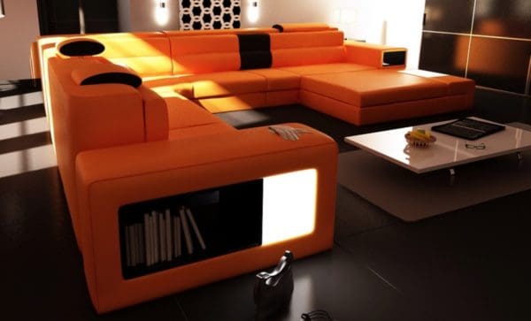 Divani Casa Polaris - Contemporary Bonded Leather Orange Sectional Sofa - Image 4