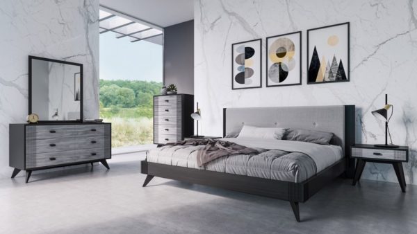 Nova Domus Panther Contemporary Grey & Black Queen Bedroom Set