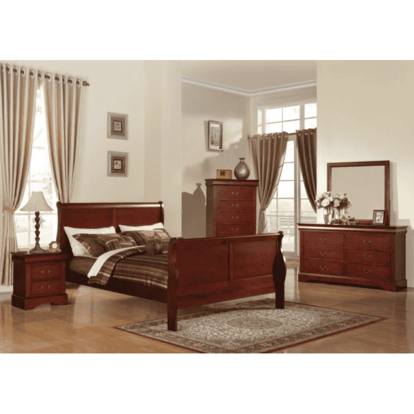 Louis Philippe III Cherry King Size Bed, Dresser, Mirror, Chest and Nightstand