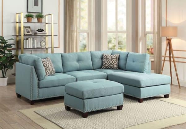 Laurissa Light Teal Sectional with Ottoman