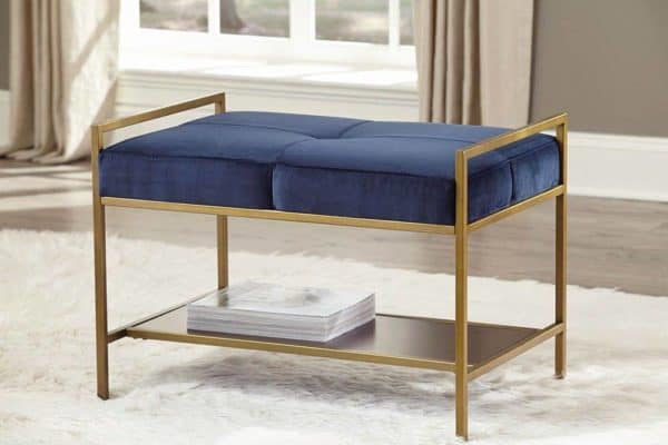 Blue Velvet Metal Bench