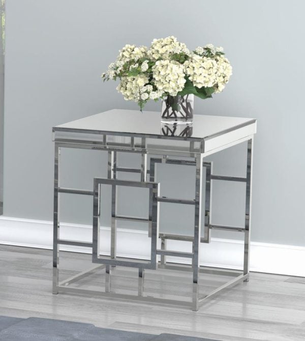 Geometric Mirrored Top End Table