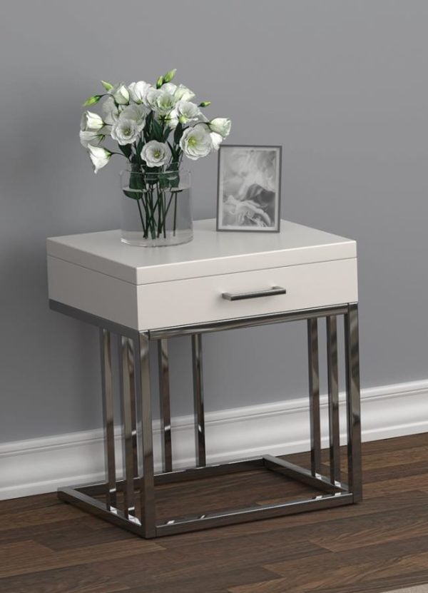 Modern White Storage End Table