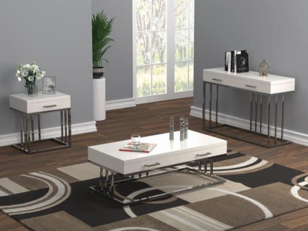 Modern White Storage Coffee Table Set