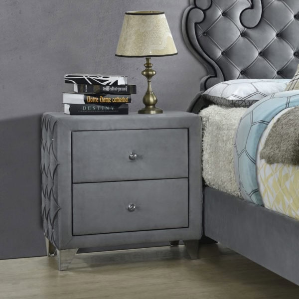 Sandboard 2-Drawer Button Tufted Nightstand Grey