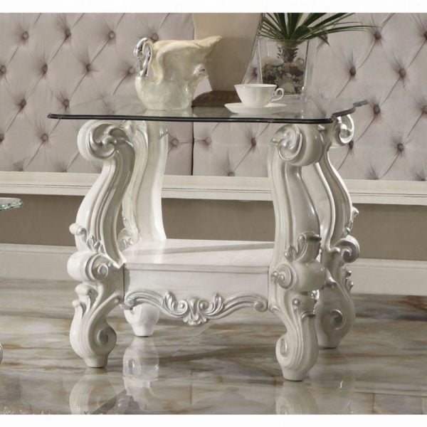 Versailles Bone White Finish Glass End Table