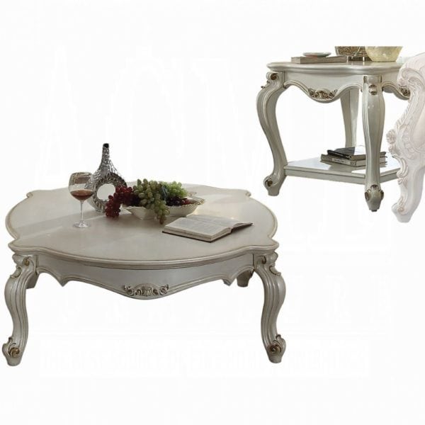 Picardy Antique Pearl Finish Round Coffee and End Table Set