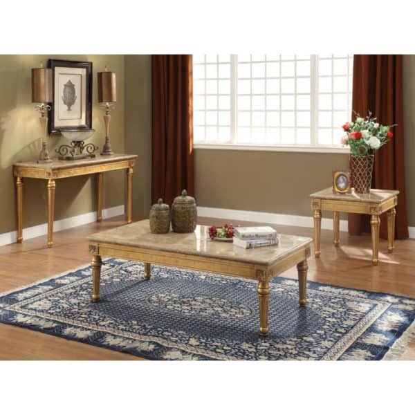 Daesha Marble Top and Antique Gold Coffee Table Set