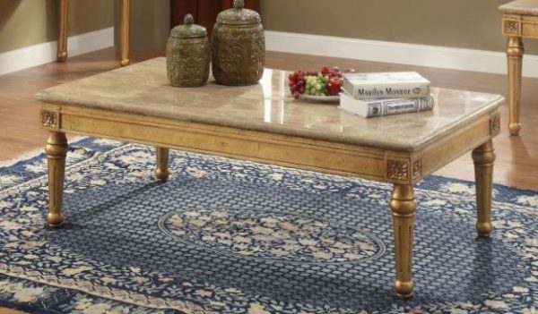 Daesha Marble Top and Antique Gold Coffee Table Set - Image 3