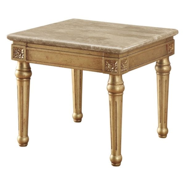 Daesha Marble Top and Antique Gold End Table