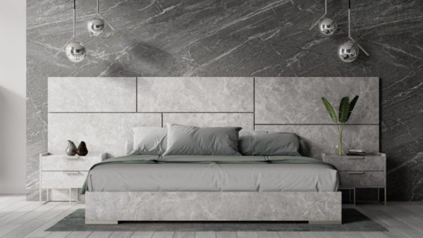 Nova Domus Marbella - Italian Modern Grey Queen Marble Bed w/ 2 Nightstands