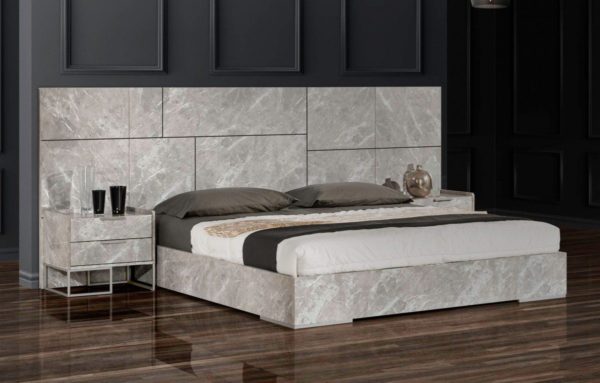 Nova Domus Marbella - Italian Modern Grey Queen Marble Bed w/ 2 Nightstands - Image 2