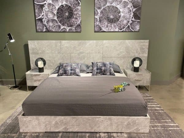 Nova Domus Marbella - Italian Modern Grey Queen Marble Bed w/ 2 Nightstands - Image 3