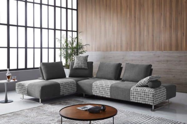 Divani Casa Cooke Modern Grey Houndstooth Fabric Modular Sectional Sofa Bed