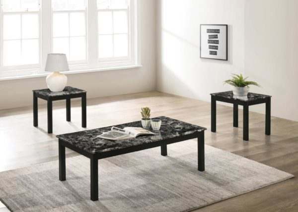 Faux Black Marble Coffee Table Set