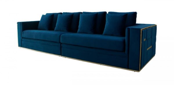 Divani Casa Mobray - Glam Blue & Gold Fabric Sofa - Image 4