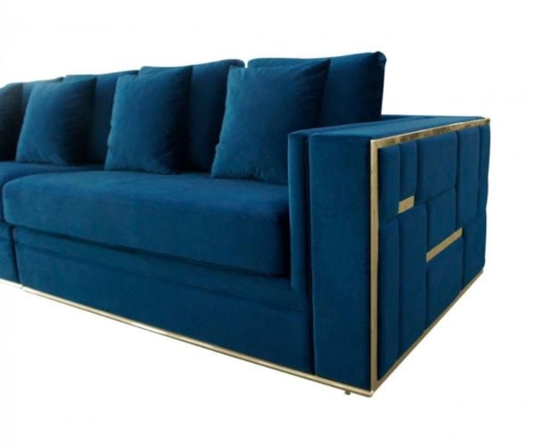 Divani Casa Mobray - Glam Blue & Gold Fabric Sofa - Image 3