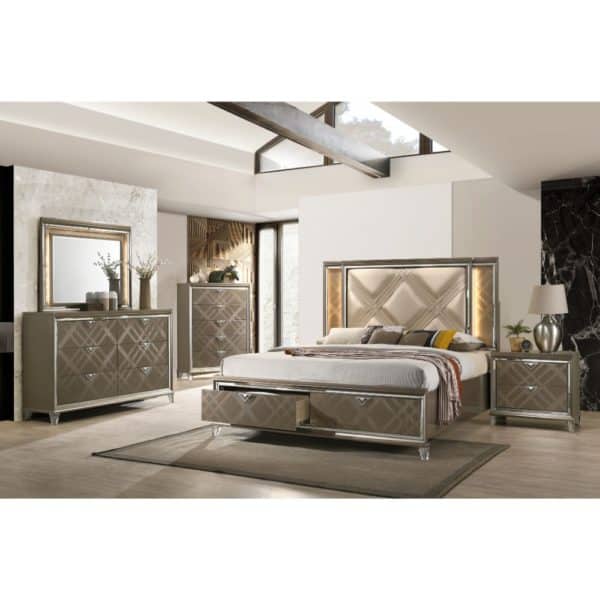 Skylar Dark Champagne LED Light Bedroom Set