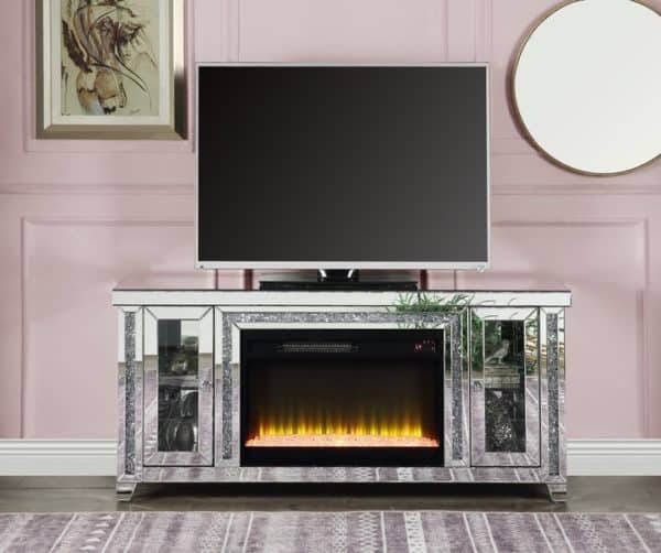 Noralie Mirrored & Faux Diamonds LED Fireplace TV Stand