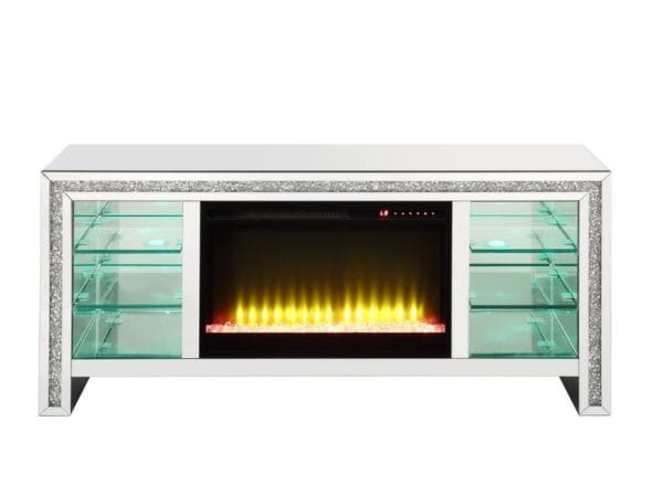 Noralie Mirrored & Faux Diamond LED Light Fireplace TV Stand - Image 3