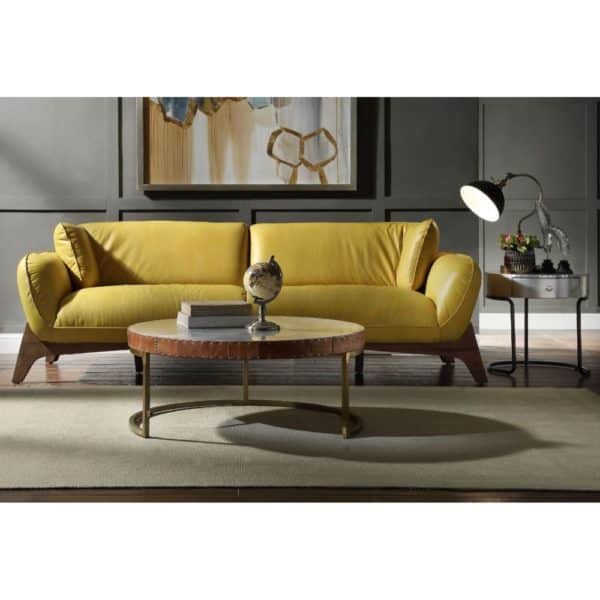 Pesach Mustard Colored Top Grain Leather Sofa