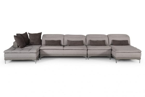 David Ferrari Horizon - Modern Grey Fabric + Grey Leather U Shaped Sectional Sofa - Image 3