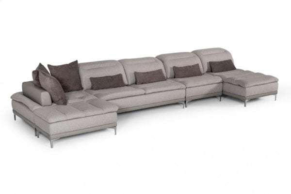 David Ferrari Horizon - Modern Grey Fabric + Grey Leather U Shaped Sectional Sofa - Image 2